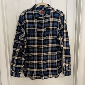 Orvis Mens Thick Flannel Shirt Shacket LARGE Plaid Outdoor Workwear Chores Barn